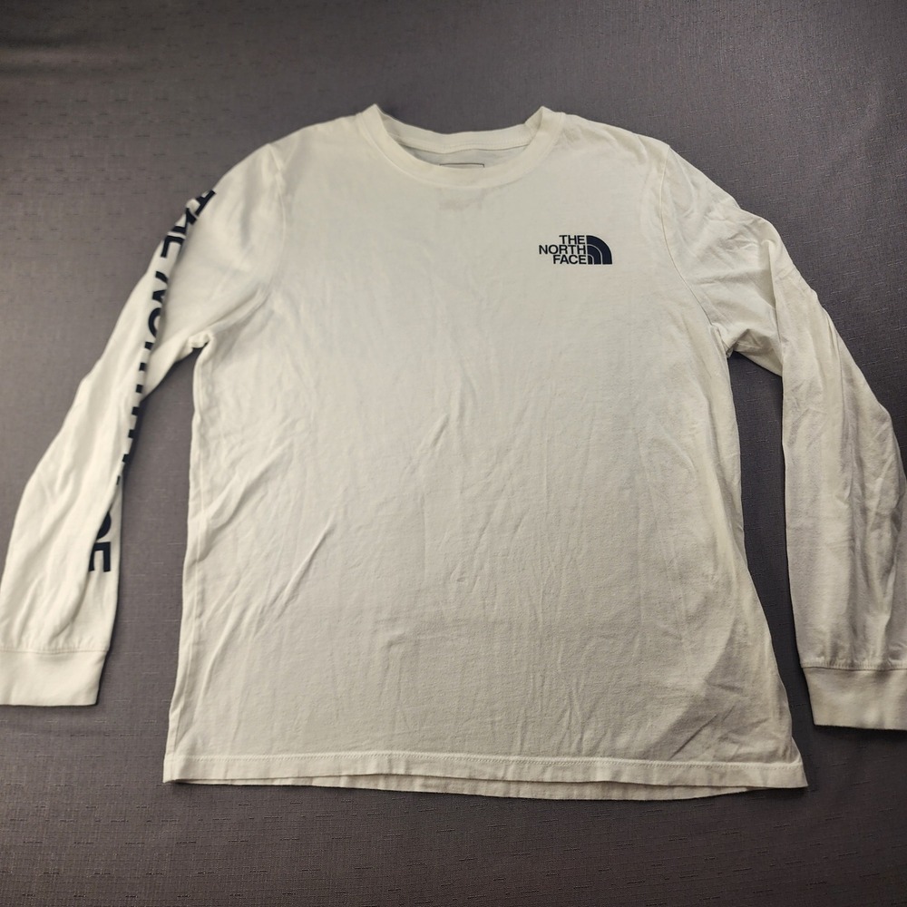 The North Face Womens White Navy Logo Long Sleeve Graphic T-Shirt Large